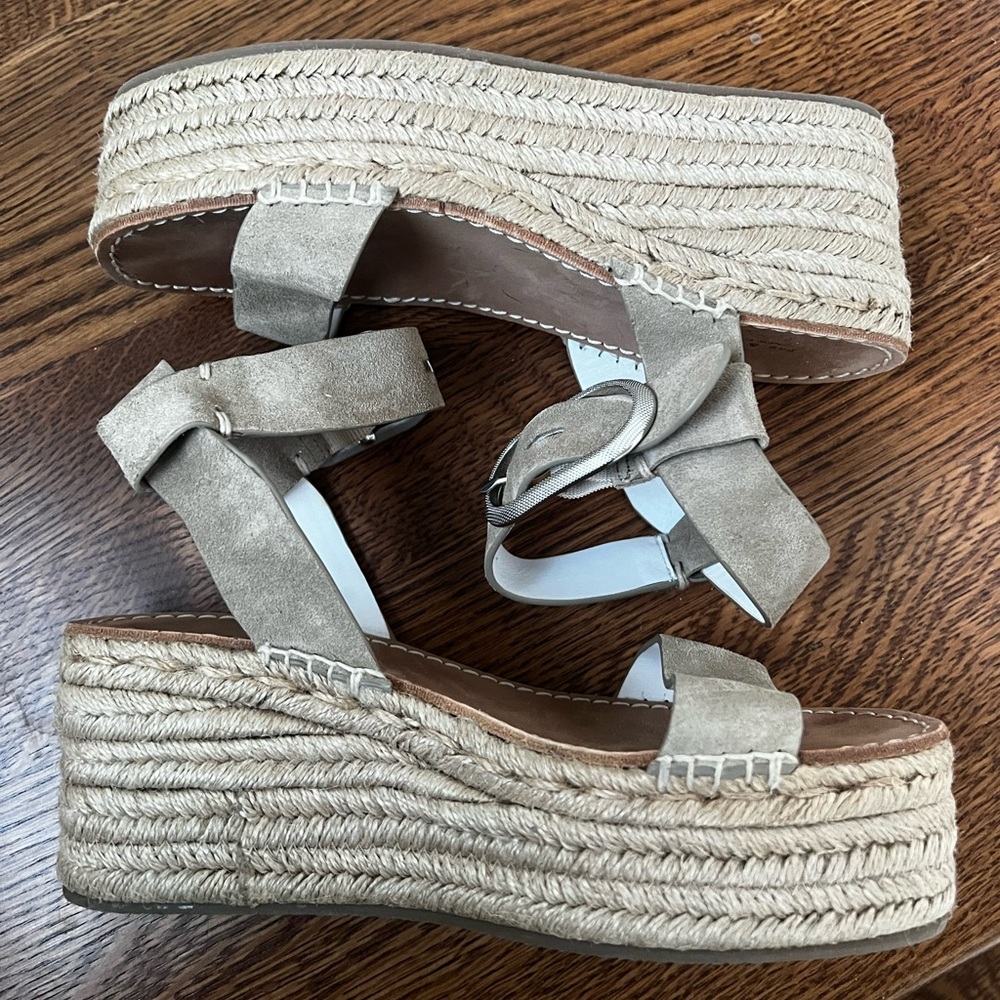 RAG & BONE Ansley Platform Wedge Espadrille Suede‎ Sandals Taupe Leather 37